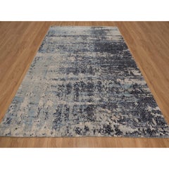 9'x11'9" Blue-Gray Hand Knotted Modern Abstract Design Wool & Silk Oriental Rug