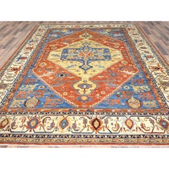 9'x11'9" Blue Serapi Heriz Design 200 KPSI Pure Wool Hand Knotted Oriental Rug