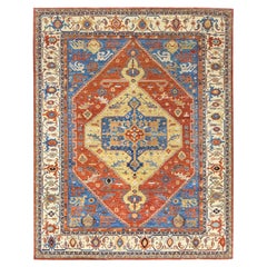 9'x11'9" Blue Serapi Heriz Design 200 KPSI Pure Wool Hand Knotted Oriental Rug