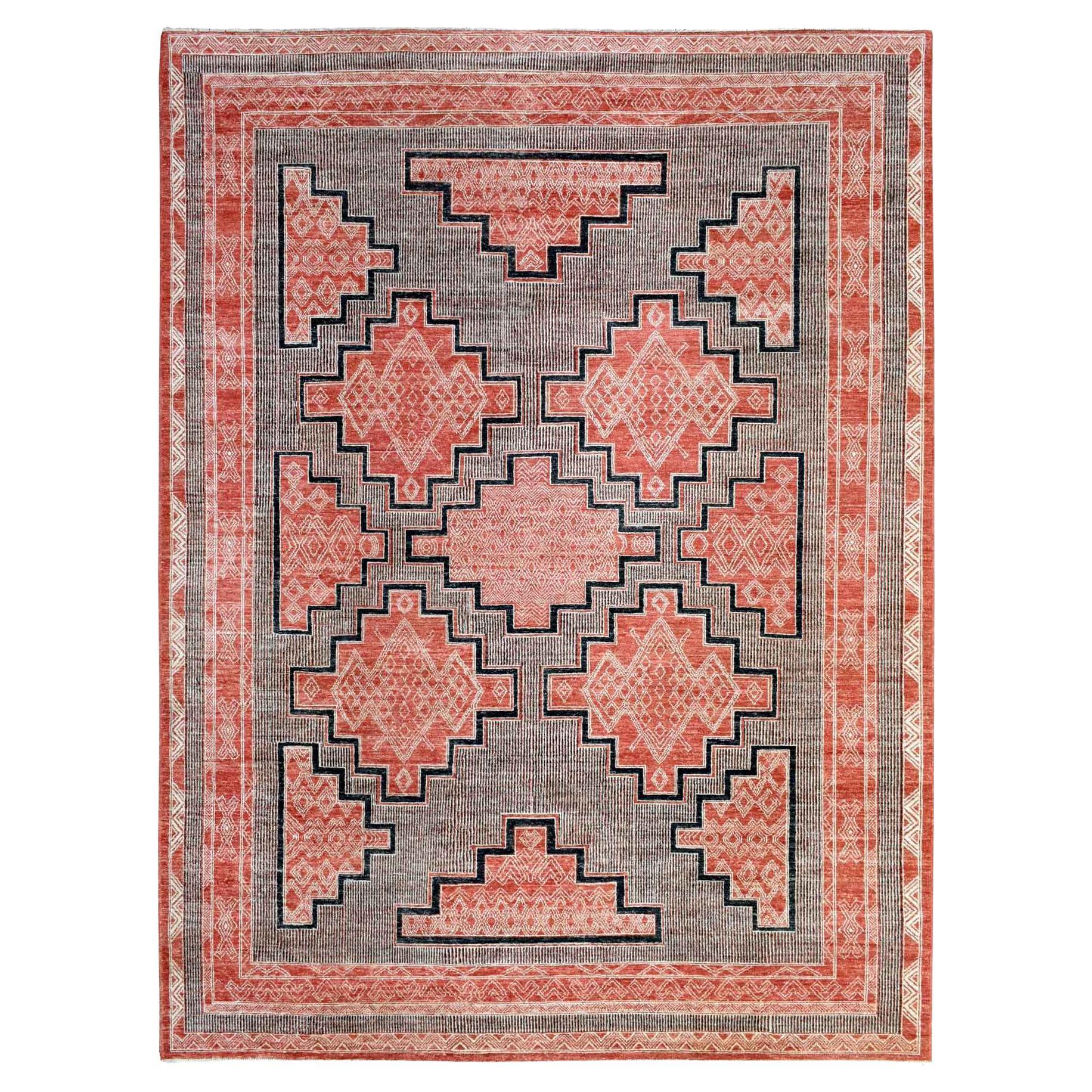 9'x11'9" Rouge brique Laine extra douce nouée à la main Tapis fin Peshawar en vente