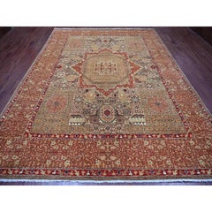 9'x11'9" Brown 14th Century Mamluk Dynasty Pattern Hand Knotted Pure Wool Rug