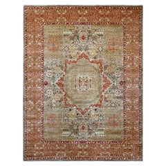 9'x11'9" Brown 14th Century Mamluk Dynasty Pattern Hand Knotted Pure Wool Rug