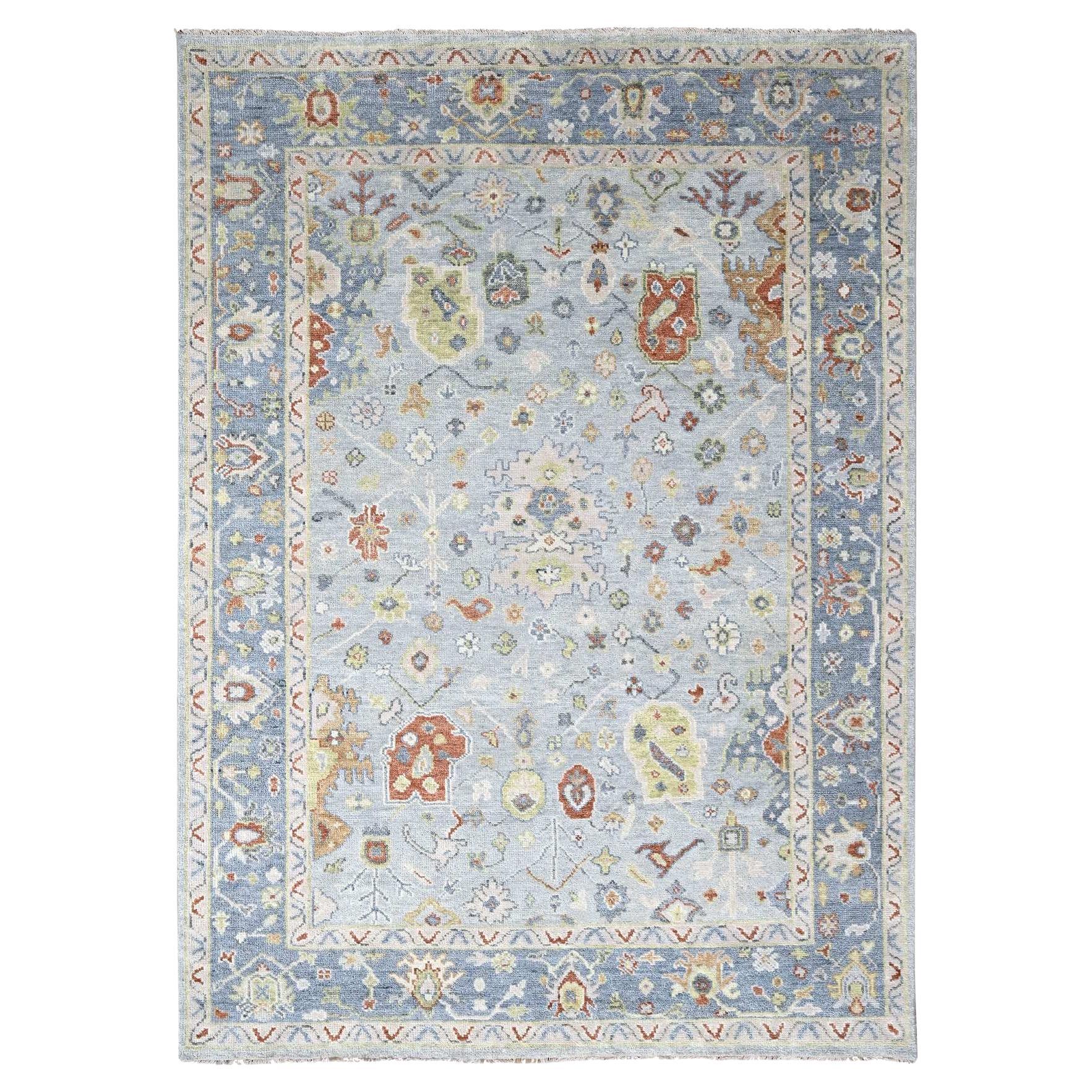 9'x11'9" Chrome Soft Wool Hand Knotted Oushak Supple Oriental Rug For Sale