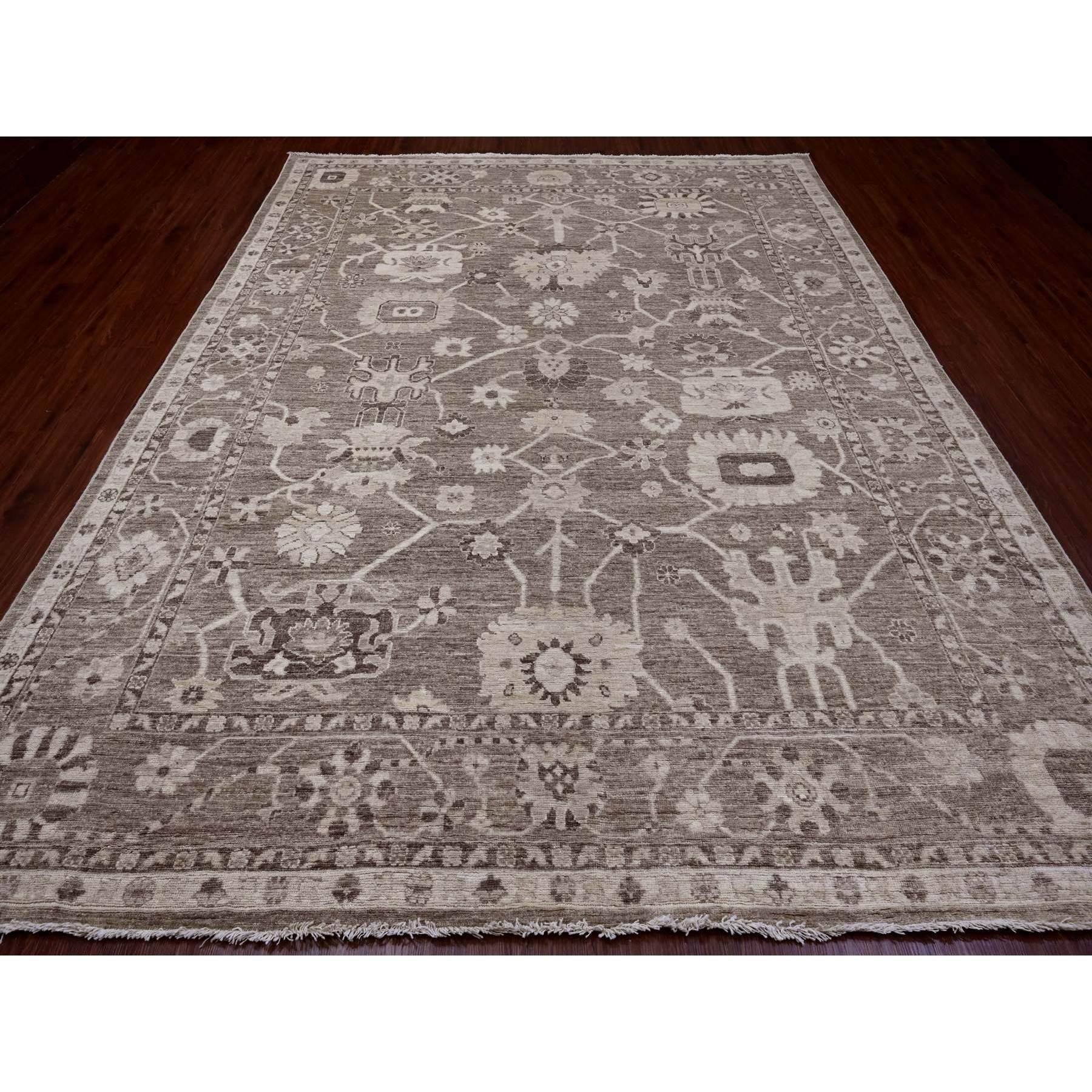 Coffee Brown, Afghan Angora Oushak with All Over Leaf Design, Hand Knotted, Vegetable Dyes, 100% Wool, Oriental Rug
Primary materials: Wool
Latex: No Pile 
height: 0.25 Inches
Style: Transitional
Primary color: Brown
Secondary colors: Ivory
Pattern: