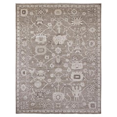 9'x11'9" Coffee Brown Afghan Angora Oushak Leaf Design Hand geknüpft alle Wolle Teppich