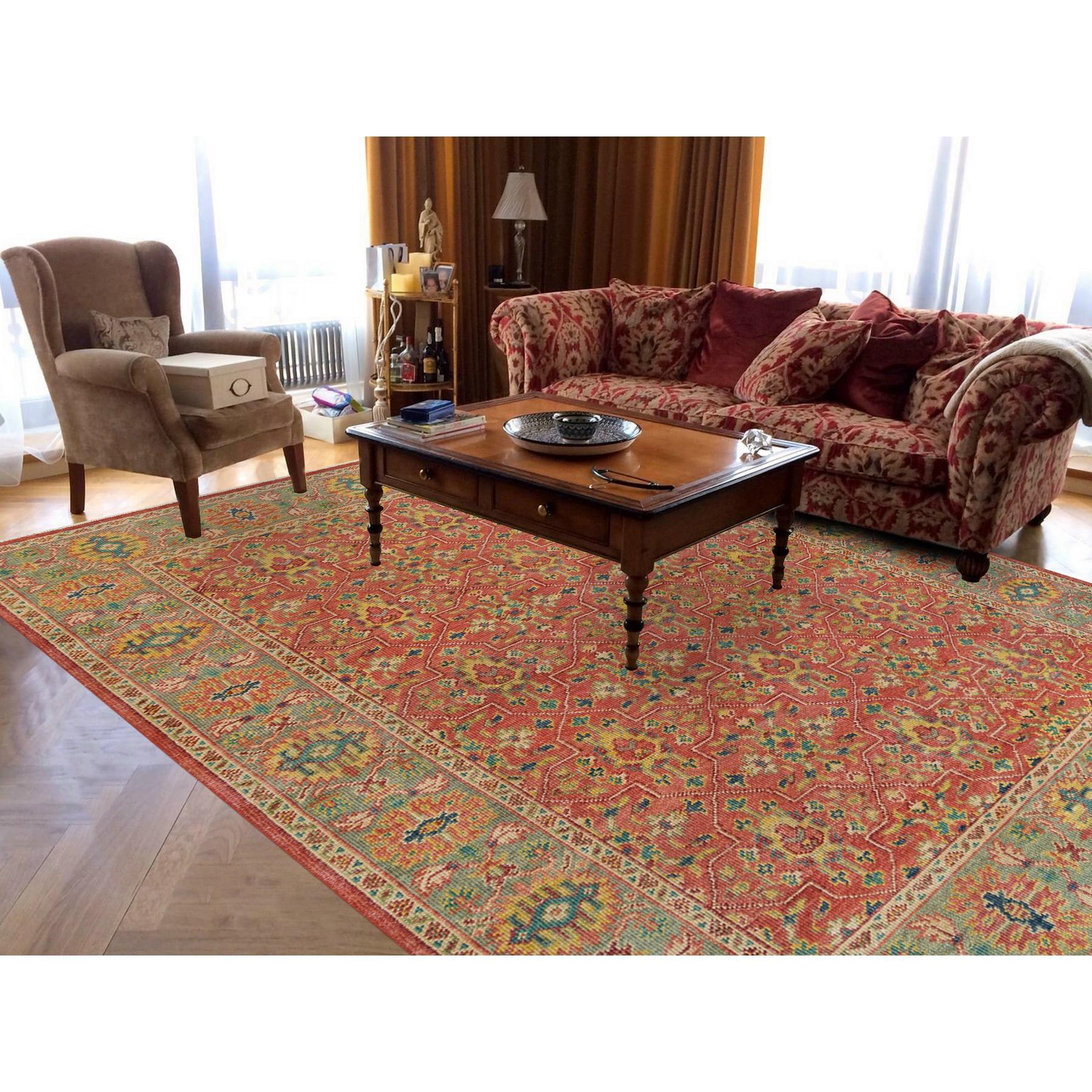 Rosso mattone, annodato a mano, Oushak anticato reimmaginato con disegno a stella e rosette, basso e tosato, lana morbida, Tappeto orientale
Materiali primari: Lana
Lattice: No Pile 
altezza: 0,25 pollici
Stile: Di transizione
Colore primario: