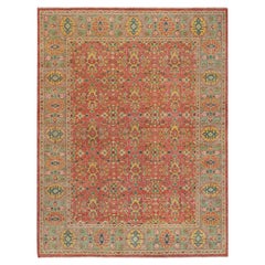 9'x11'9" Fire Brick Red, Hand Knotted, Antiqued Oushak Design Soft Wool Rug