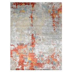 9'x11'9" Flame Orange Abstract Fire Design Hand Knotted Wool and Silk Rug