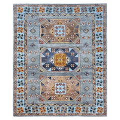 9'x11'9" Gray Armenian Inspired Caucasian Design 200 KPSI Wool Hand Knotted Rug