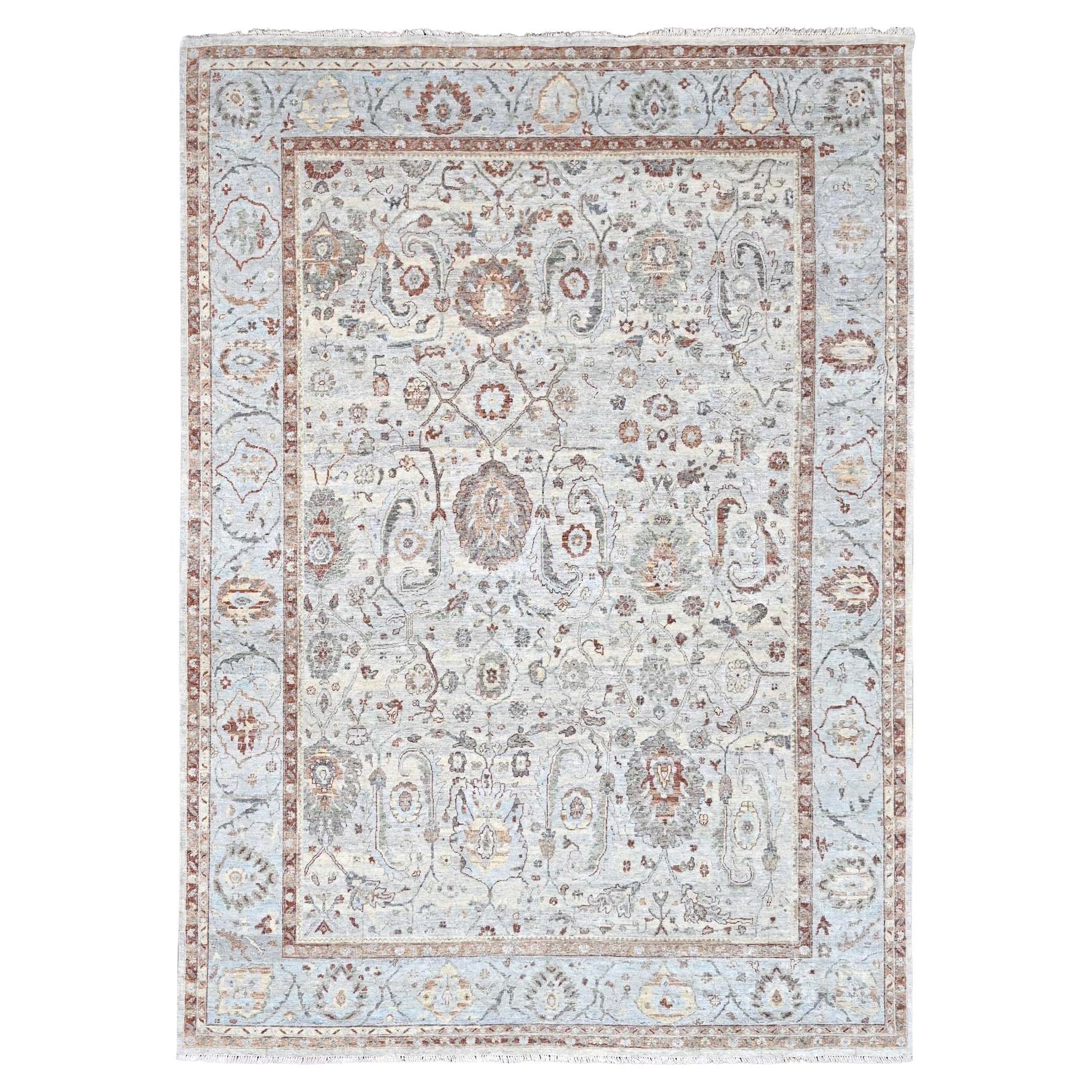 9'x11'9" Gray Pure Wool Antiqued Persian Ziegler Mahal Design Hand Knotted Rug