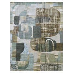 9
x11
9" Gray with Brown Abstract Geometric Pattern Hand Knots Rugs Pure Wool