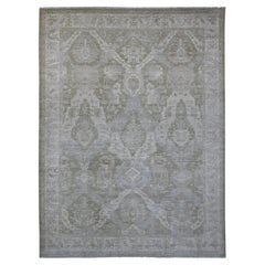 9'x11'9" Green Antiqued Peshawar with Ziegler Mahal Design Hand Knotted Wool Rug