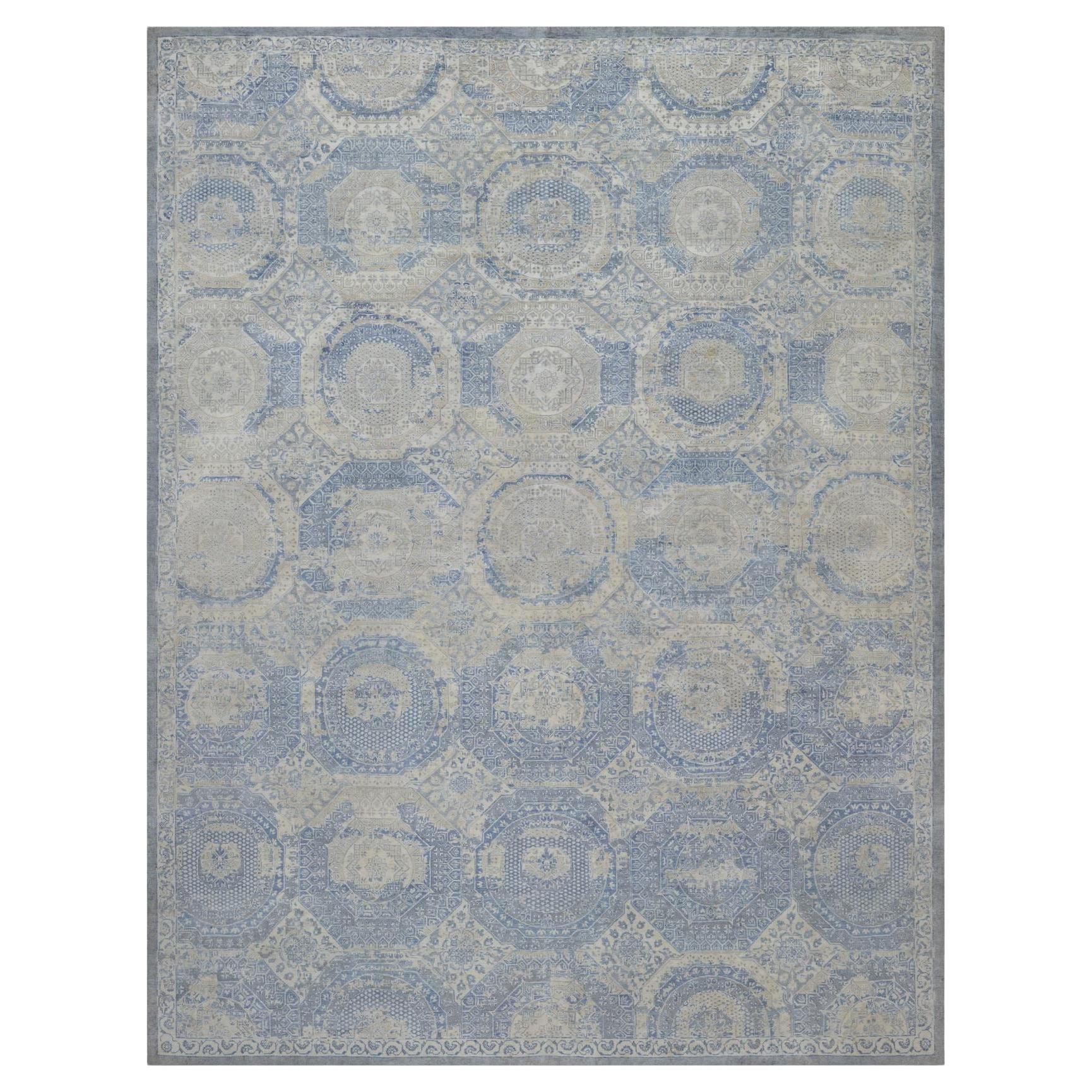 Tappeto 9
x11
9" Avorio e Blu in puro lino naturale Mamluke Design Morbido annodato a mano
