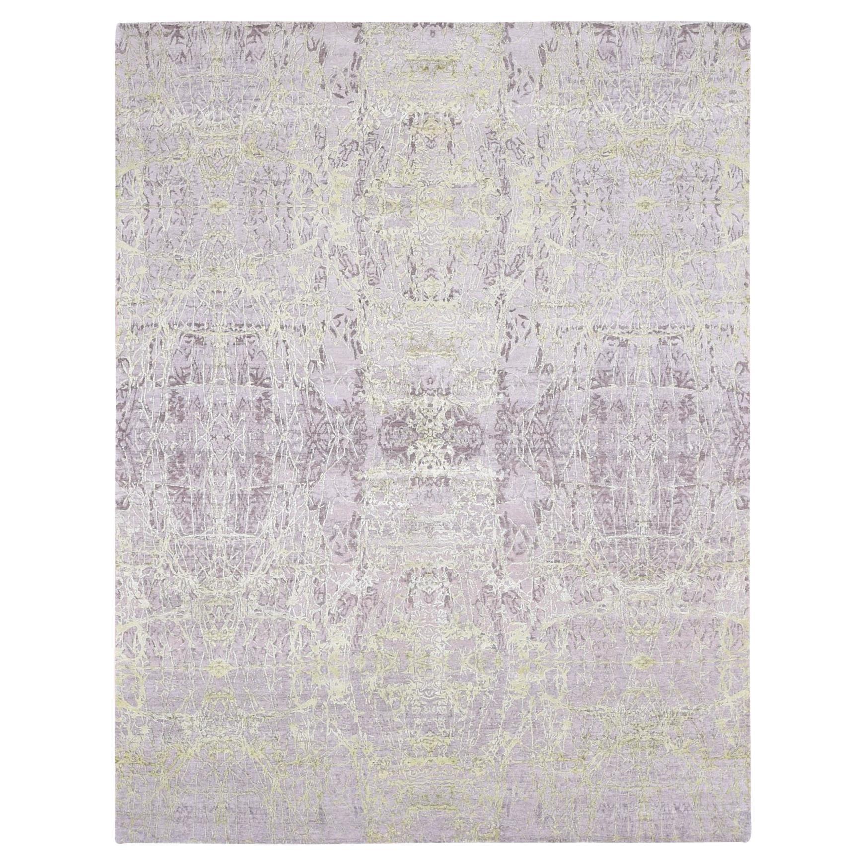 9'x11'9" Grigio Chiaro, Tappeto in Lana e Seta Annodato a Mano, Design Transitorio/Moderno