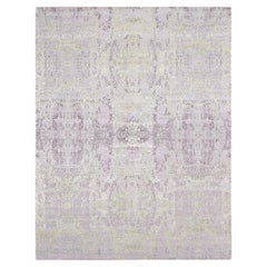 9'x11'9" Hellgrauer, handgeknüpfter Teppich aus Wolle und Seide, Übergangs-/Modern-Design
