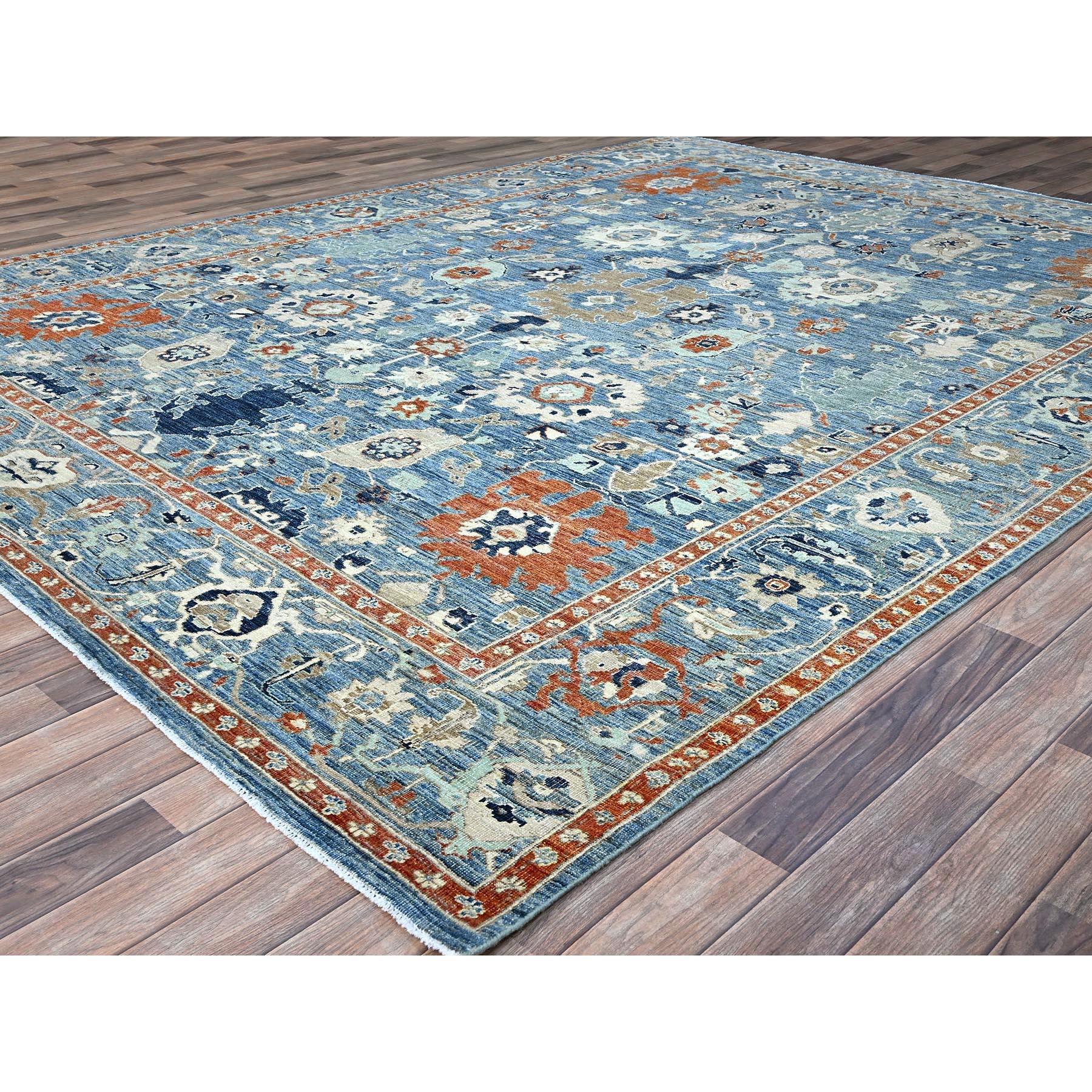 Alfombra Oriental de Pelo Cero con Diseño de Motivos Gul Azul Niágara 9'x11'9 Kazajo en venta