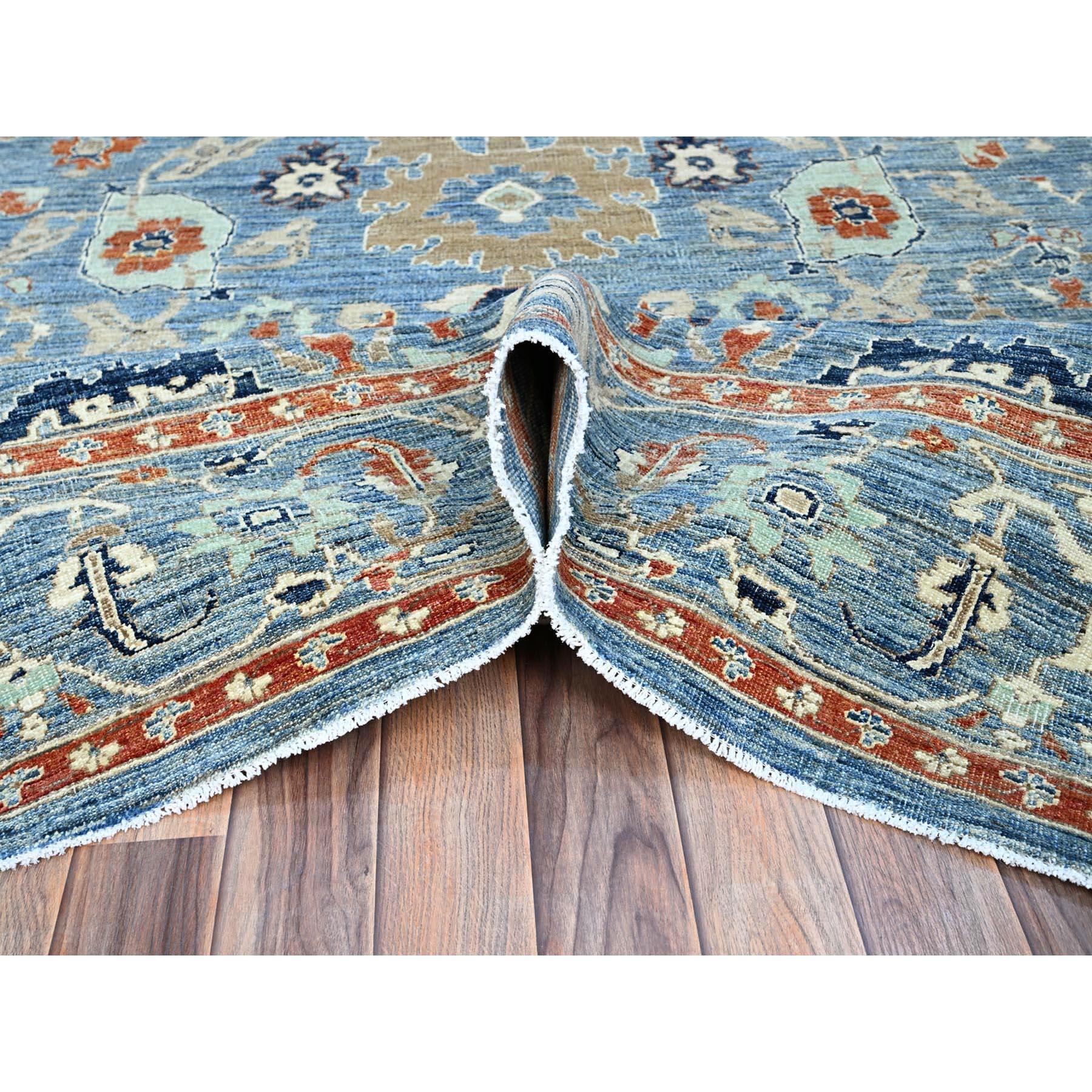 Alfombra Oriental de Pelo Cero con Diseño de Motivos Gul Azul Niágara 9'x11'9 Anudado a mano en venta