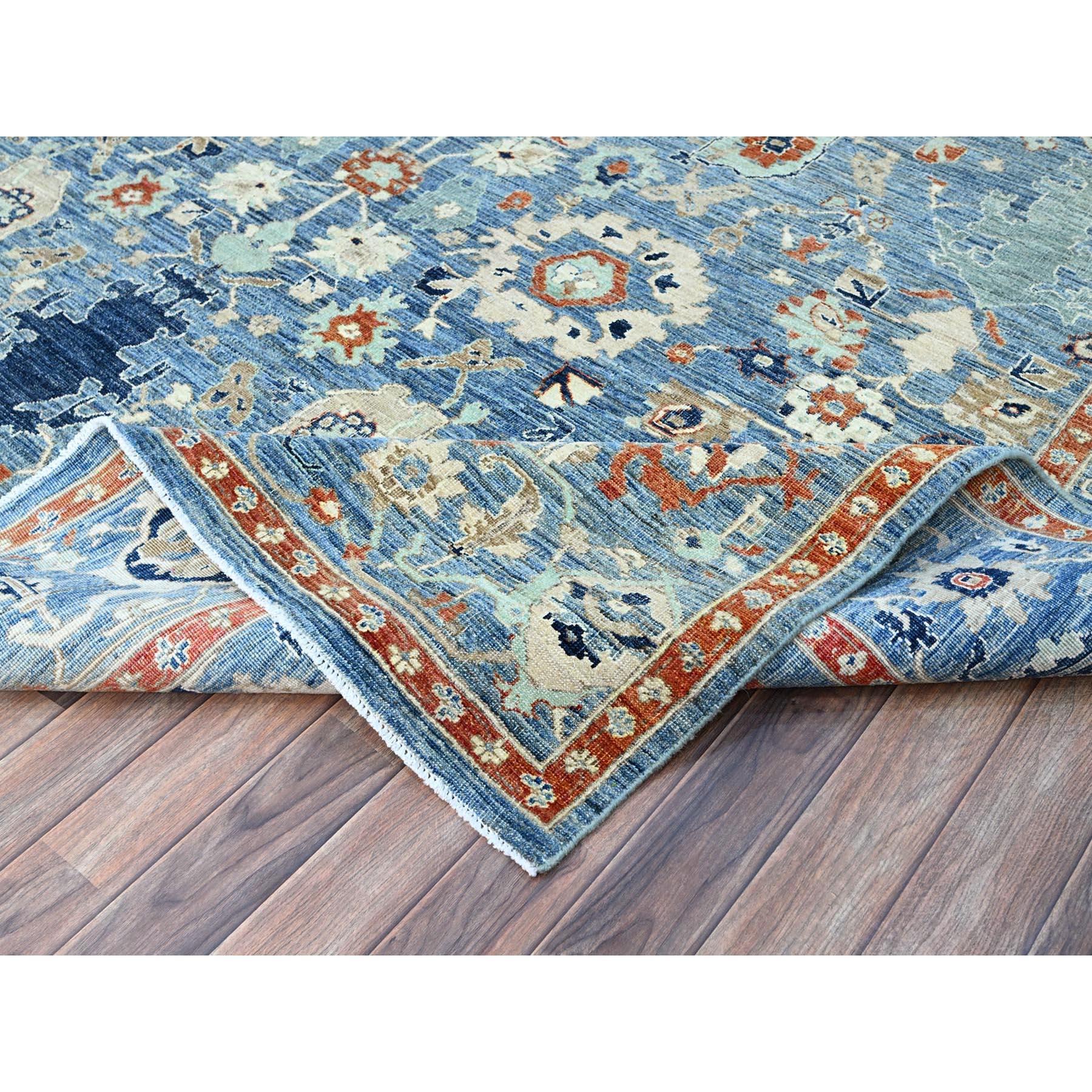 Alfombra Oriental de Pelo Cero con Diseño de Motivos Gul Azul Niágara 9'x11'9 en Nuevo estado para la venta en Carlstadt, NJ