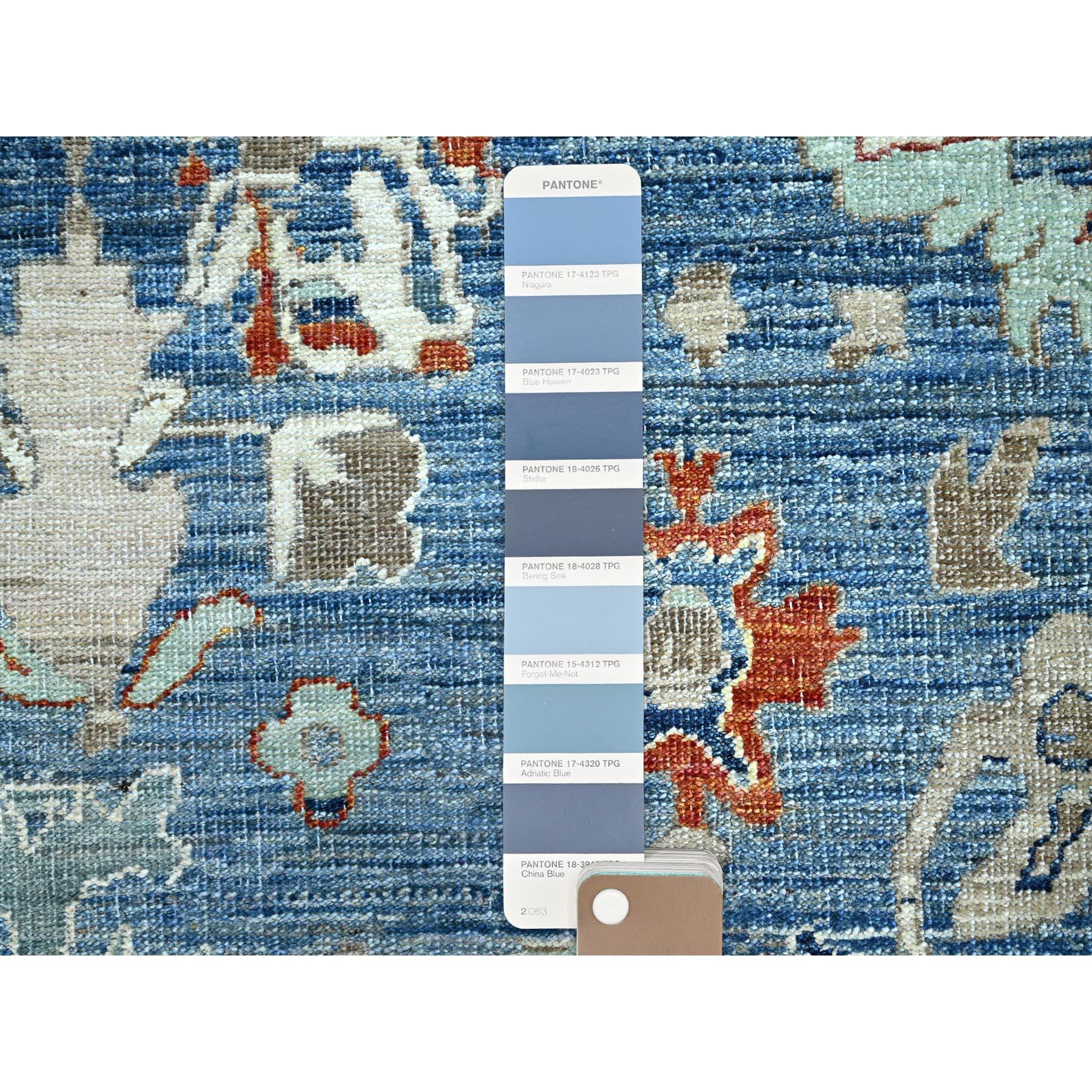 Alfombra Oriental de Pelo Cero con Diseño de Motivos Gul Azul Niágara 9'x11'9 Siglo XXI y contemporáneo en venta