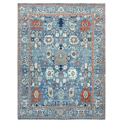 Alfombra Oriental de Pelo Cero con Diseño de Motivos Gul Azul Niágara 9'x11'9