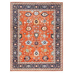 9'x11'9" Orange Afghanischer Peshawar mit Serapi Heriz Design Handgeknüpfter Wollteppich