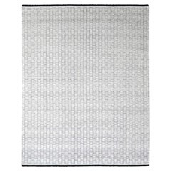 9'x11'9" Pearl White Modern Roman Tile Design Hand Loomed Oriental Rug