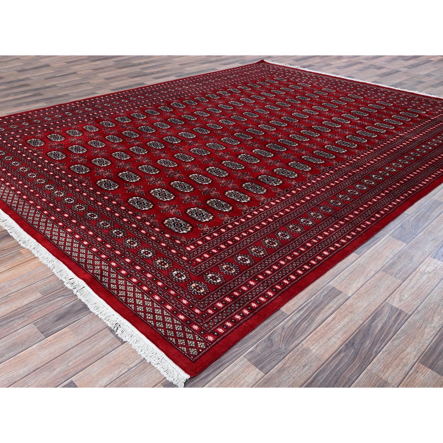 Alfombra de lana anudada a mano con diseño de medallones tribales Bokara rojo princesa 9'x11'9 Afgano en venta