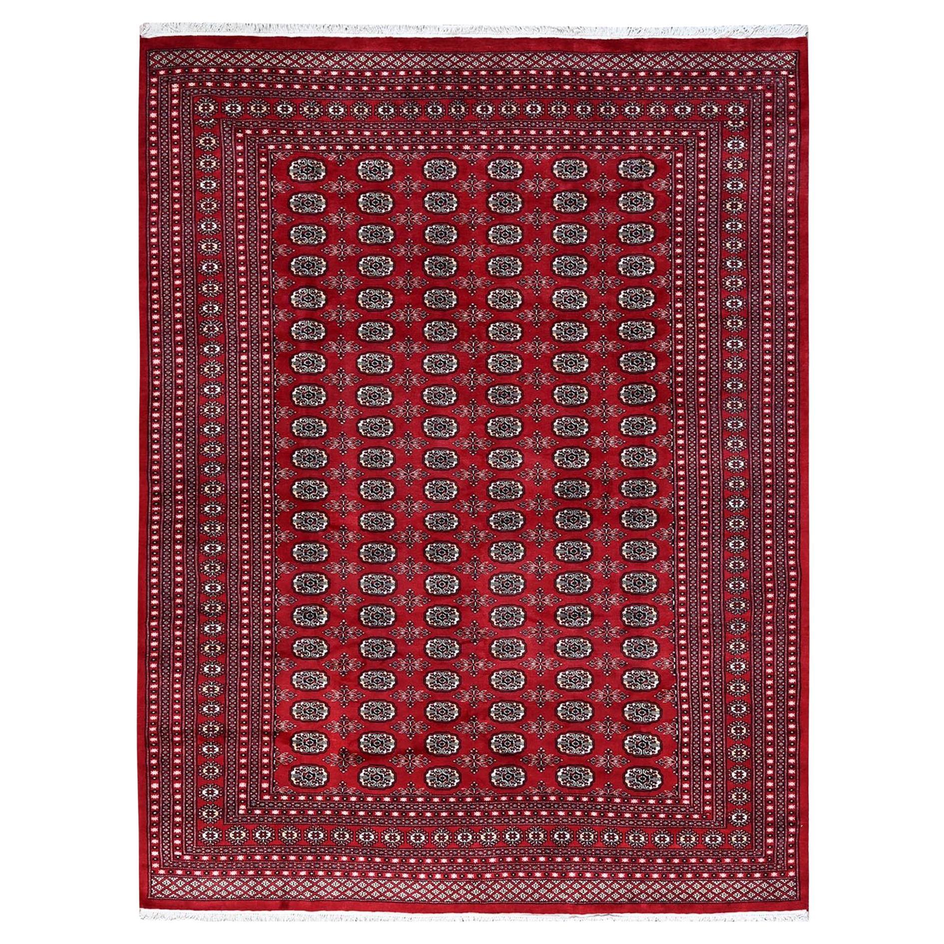 Alfombra de lana anudada a mano con diseño de medallones tribales Bokara rojo princesa 9'x11'9
