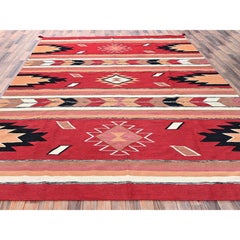 9'x11'9" Red Southwest Geometric Design Hand Woven Flat Weave Wool Oriental Rug