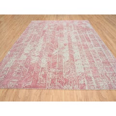 9'x11'9" Rose Pink Jacquard Hand Loomed All Over Design Wool and Silk Rug