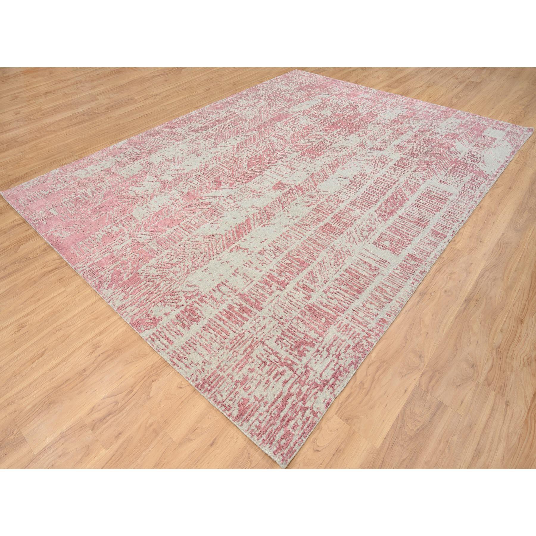 Indien Tapis en laine et soie Jacquard rose rose tissé à la main All Over Design en vente