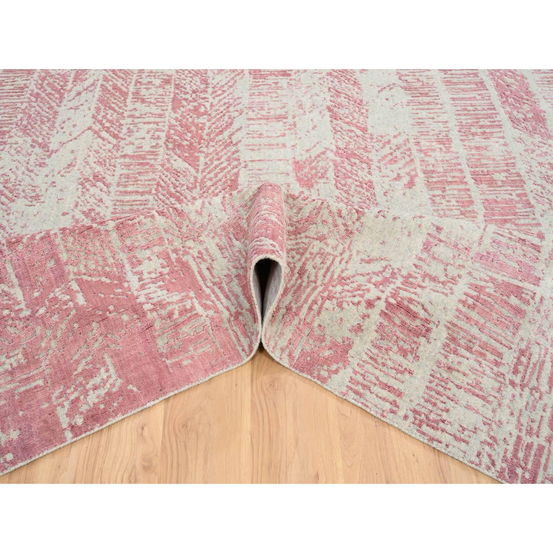Tapis en laine et soie Jacquard rose rose tissé à la main All Over Design Neuf - En vente à Carlstadt, NJ