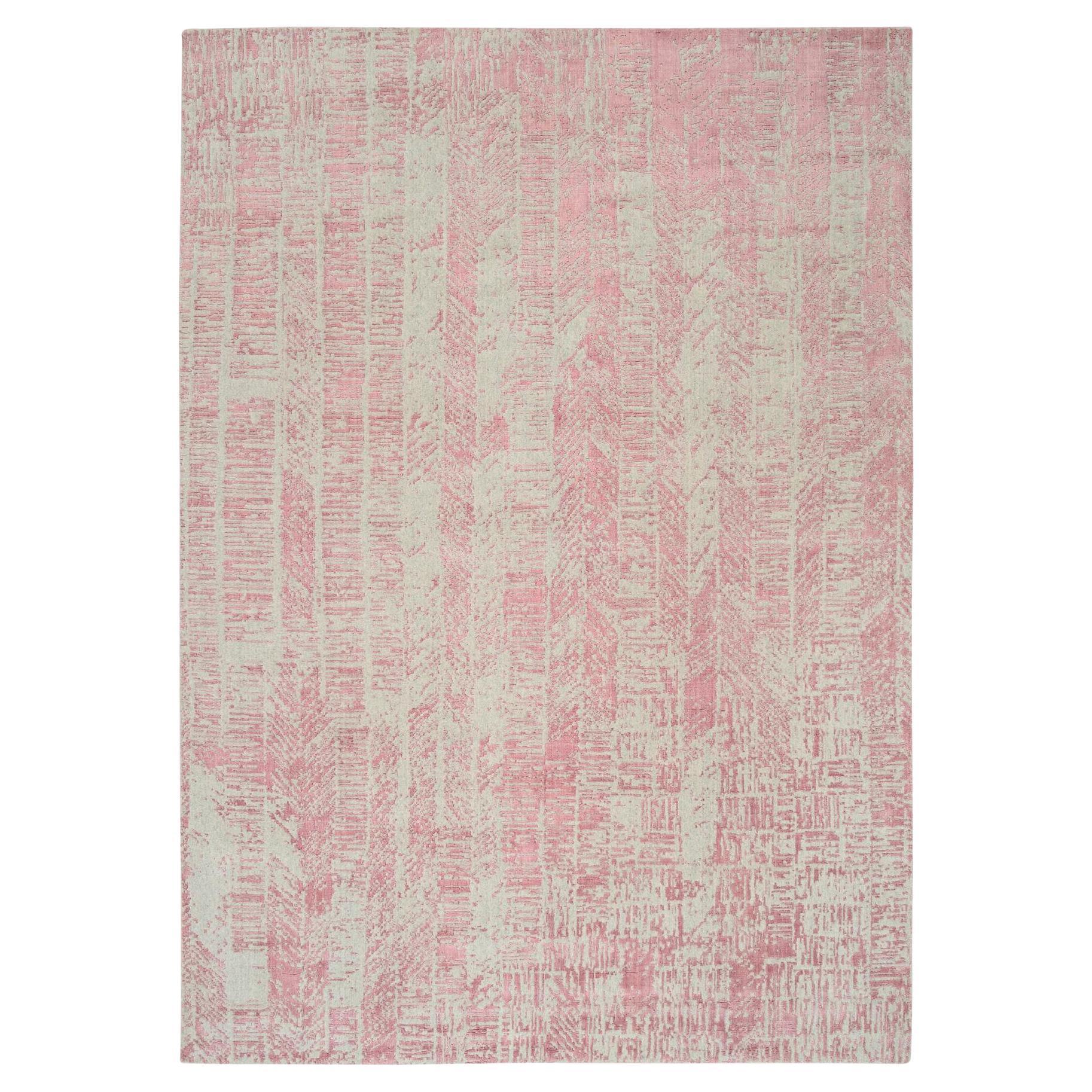 Tapis en laine et soie Jacquard rose rose tissé à la main All Over Design