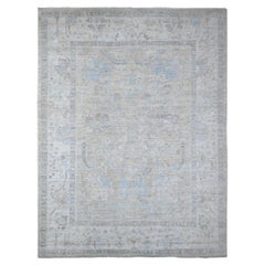 9'x11'9" Silbergrüner handgeknüpfter Teppich aus reiner Wolle mit farbenfrohem afghanischem Angora-Design