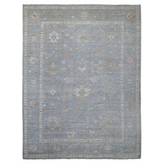 9'x11'9" Schieferblauer Afghanischer Angora Oushak mit Blatt Design Handgeknüpfter Wollteppich