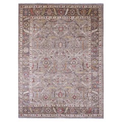 9'x11'9" Stone Gray Peshawar Heriz All Over Design Hand Knotted Pure Wool Rug