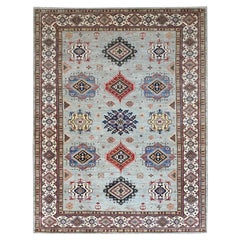 9'x11'9" Tempered Gray Afghan Super Kazak Handgeknüpfter Teppich aus Wolle Orientalisch
