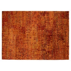 Tapis à motif grue abstrait de 9'x12' en teinte rouge et orange 