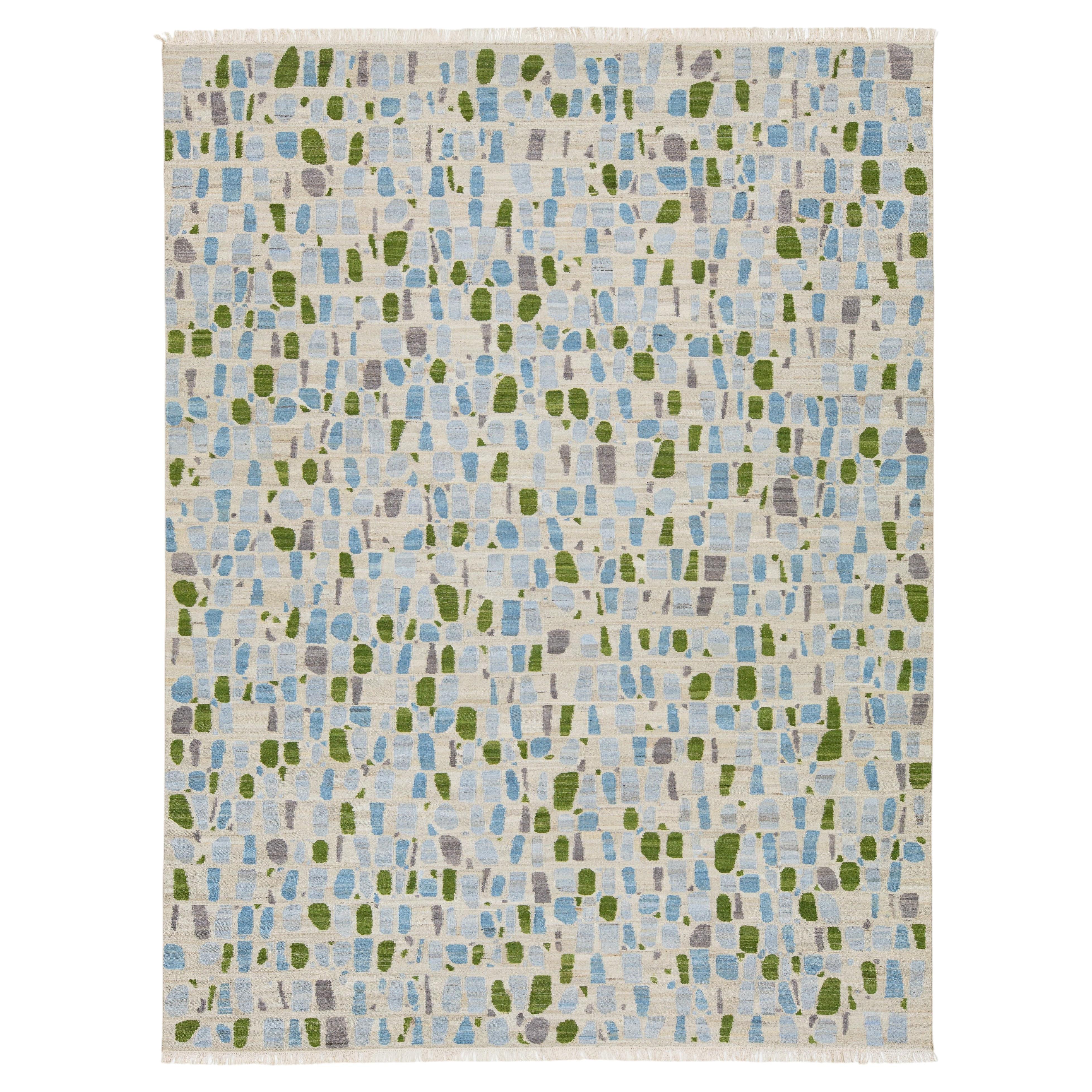9x12 Abstract Mosaic Flatweave Modern Kilim Wool Area Rug By Apadana