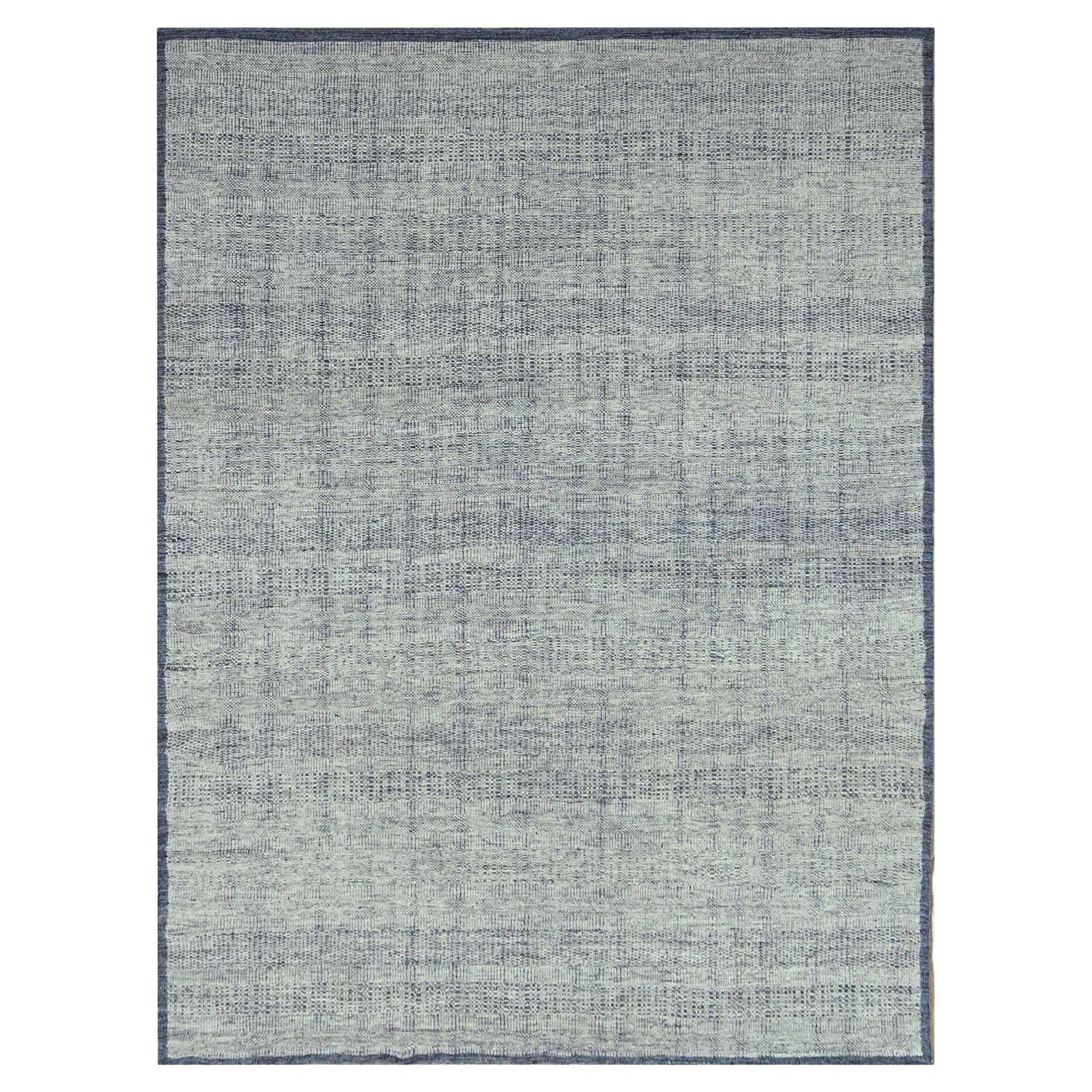 9'x12' Aegean Blue Hand Knotted Wool Oxidized and Distressed Grass Design Rug