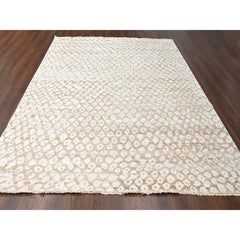 9'x12'  Almond Brown Cropped Thin Hand Knotted Natural Wool Oriental Rug