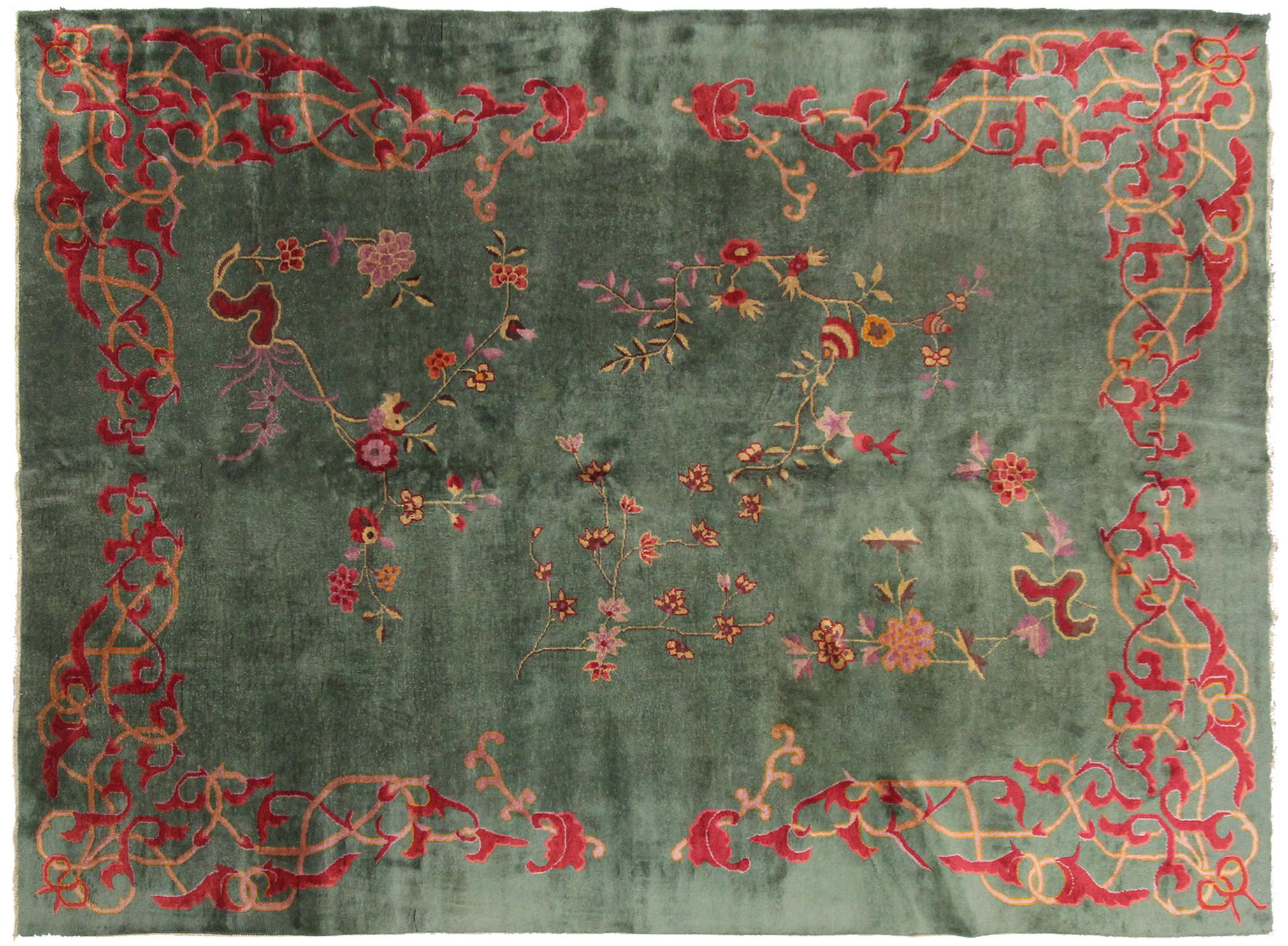 Antique Art Deco Rug Chinese rug rare Art Nouveau geometric rug
9' x 11'7