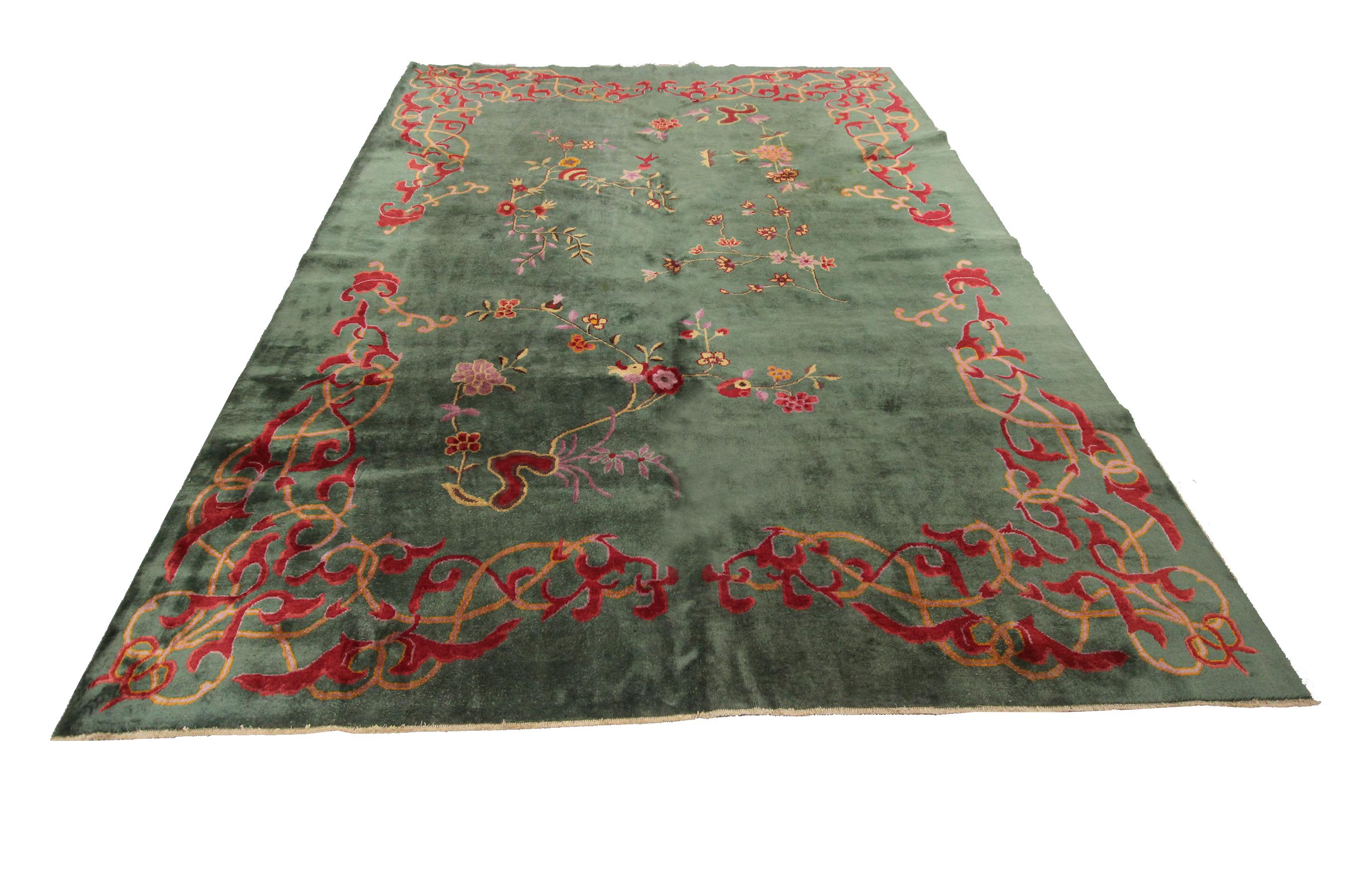 Early 20th Century Antique Art Deco Chinese Rug Antique Chinese Rug Antique Art Deco Rug Green