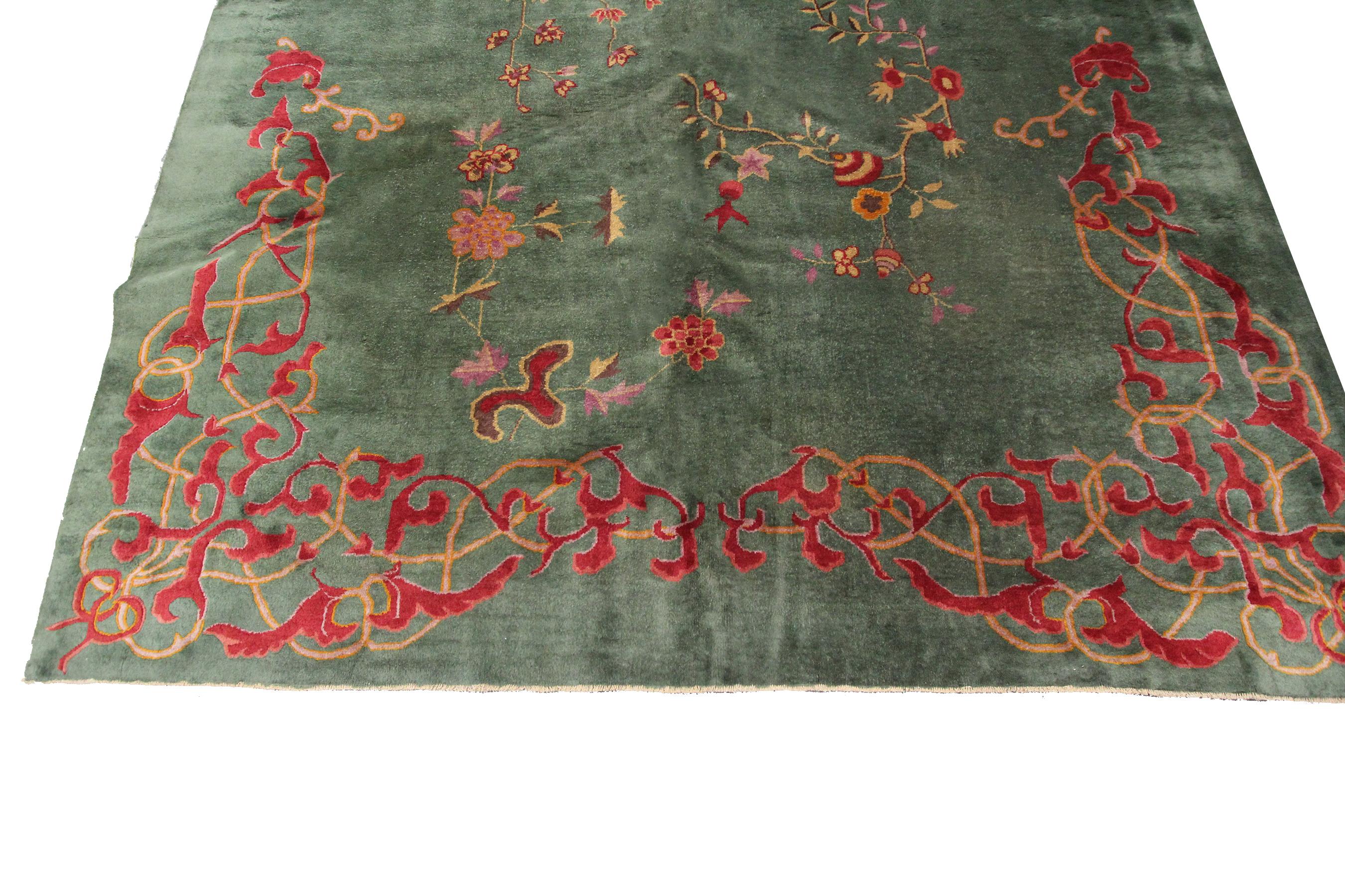 Antique Art Deco Chinese Rug Antique Chinese Rug Antique Art Deco Rug Green 2