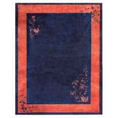 9X12 Alfombra china antigua Art Decó Nichols Árbol de la Vida Azul 274cm x 353cm C.1920