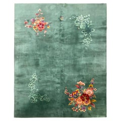 9x12 Antiker chinesischer Art-Déco-Teppich von Walter Nichols, Blumenmuster, grün, 274 cm x 353 cm, um 1920