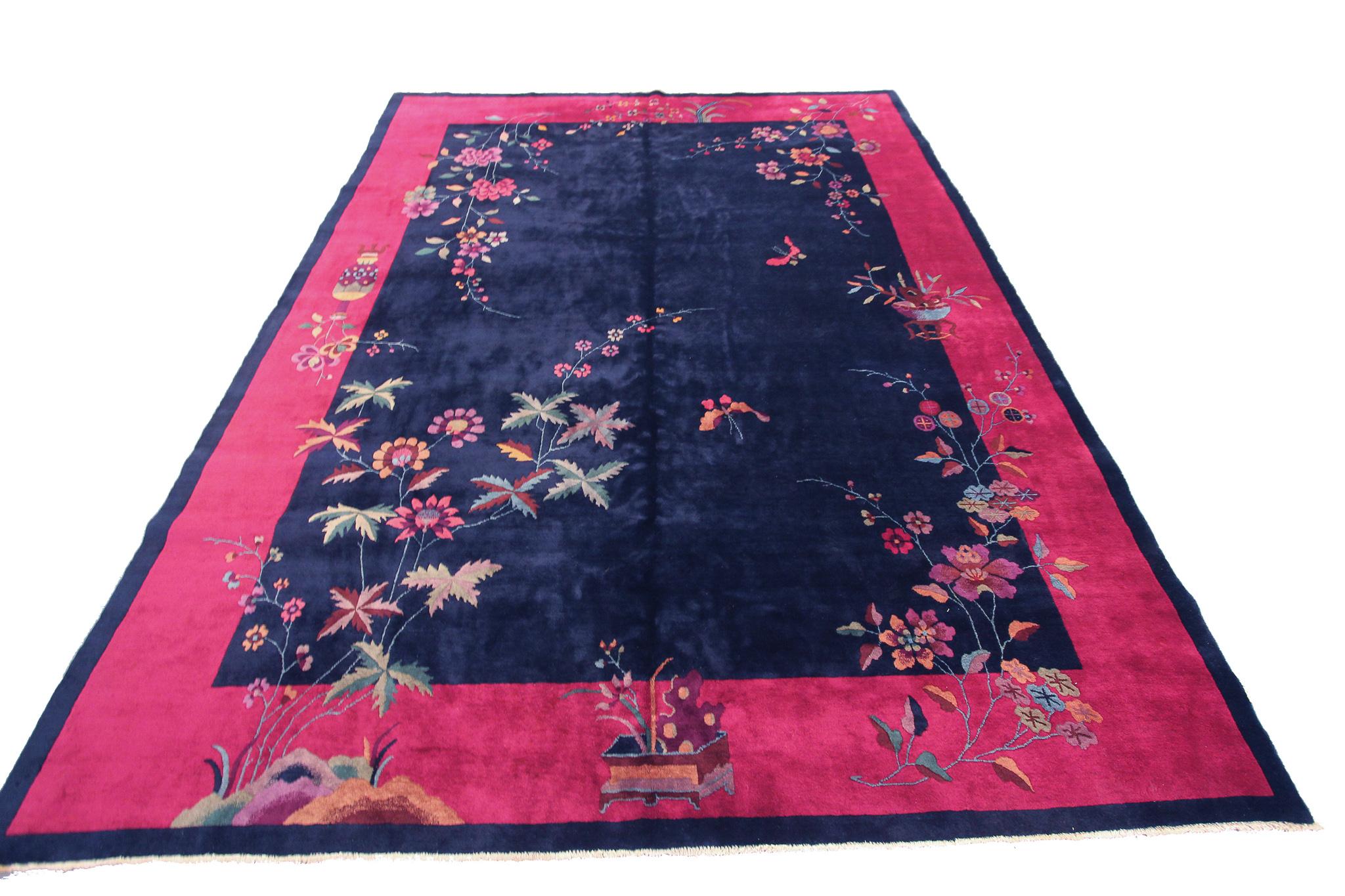 Antique Art Deco Rug Antique Chinese Rug Tree of Life Handmade Chinese Rug In Good Condition For Sale In New York, NY