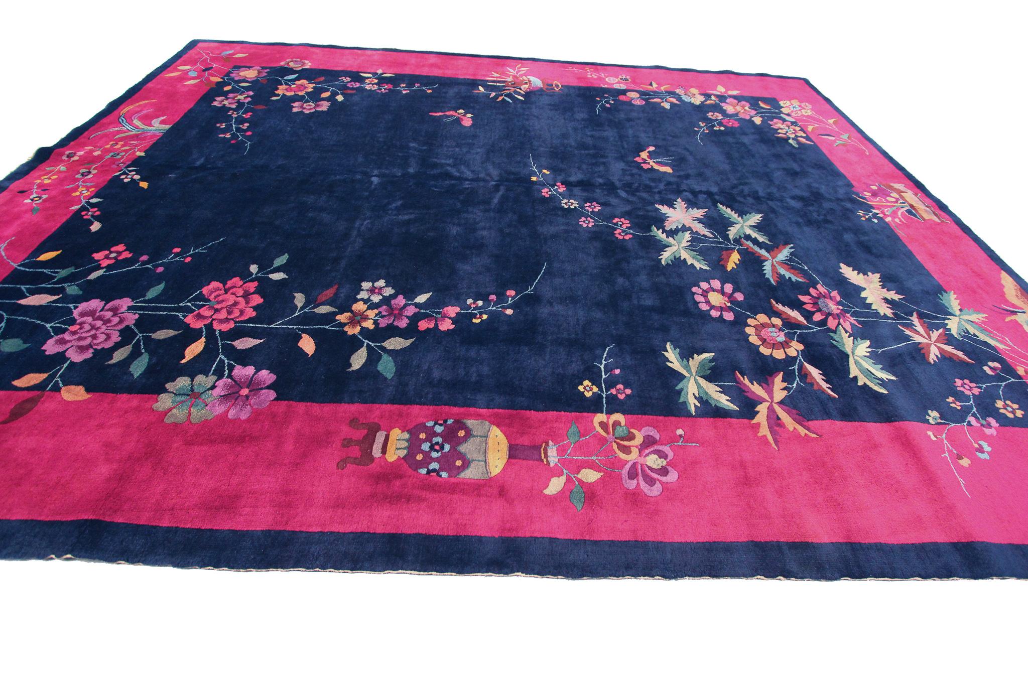 Antique Art Deco Rug Antique Chinese Rug Tree of Life Handmade Chinese Rug For Sale 1