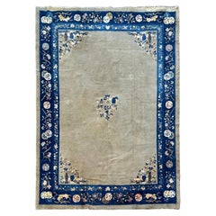 Tapis Art déco chinois ancien 9x12, motif « Vase de Pékin », beige, 275 cm x 366 cm, vers 1900