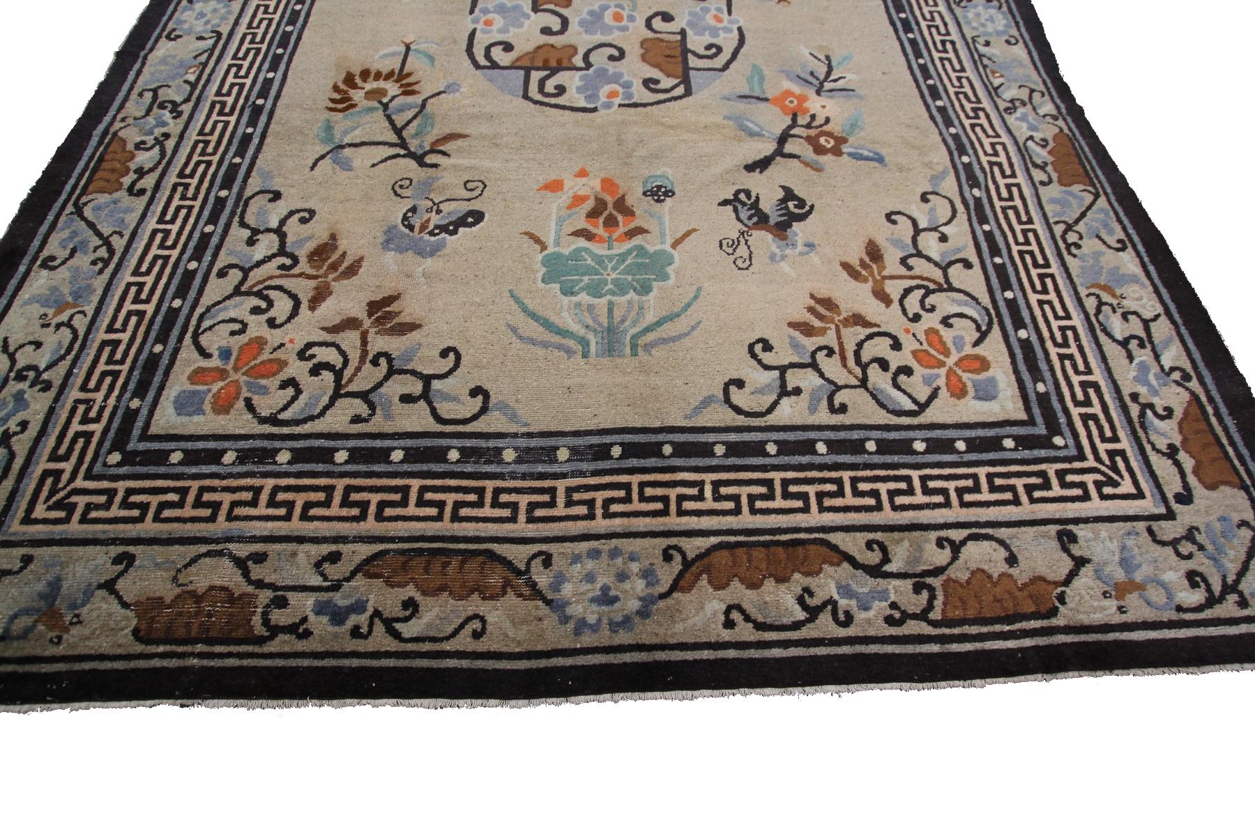 Early 20th Century Antique Chinese Peking Rug Antique Chinese Art Deco Ningxia Qing Dynasty For Sale